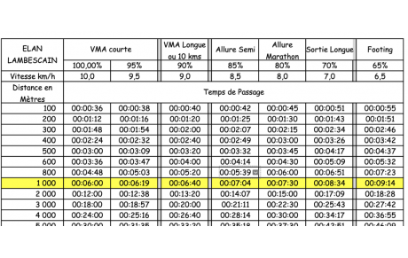 VMA : consultez votre allure d'entrainement